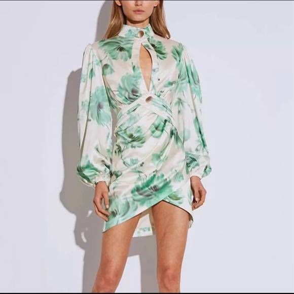 NWT Asymmetrical Hollow Out Print Dresses Long Sle - Picture 1 of 10
